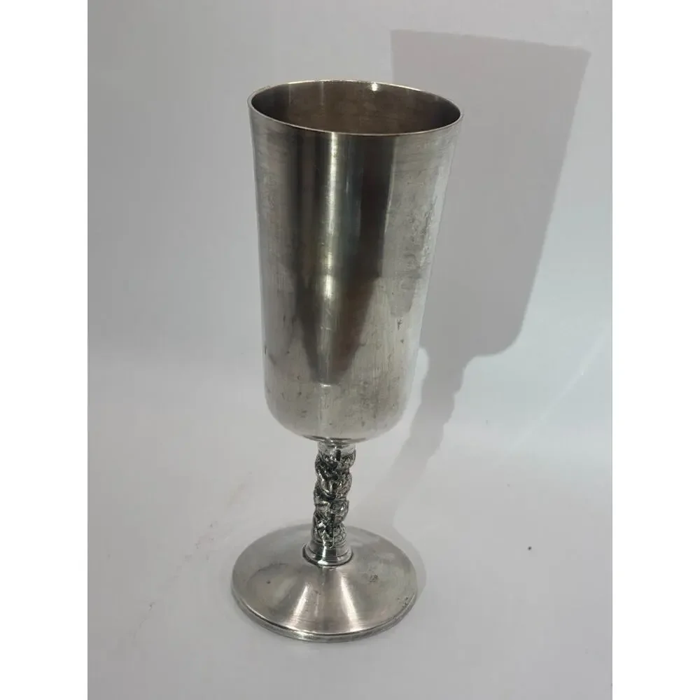 Vintage Crosby Spain Silver Plate Wine Goblets Chalice Vine Stem Set of 2